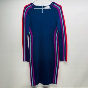 TANYA TAYLOR LONG SLEEVELESS MULTICOLOR DRESS SIZE M NAVY BLUE